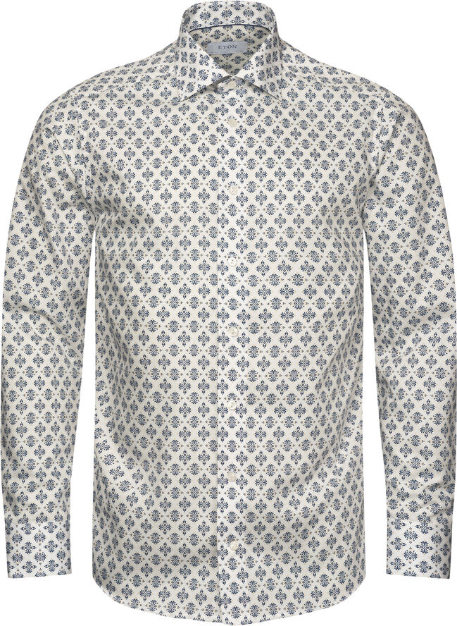 ETON Slim Fit White Medallion Print Cotton & Tencel Lyocell Shirt Hvid