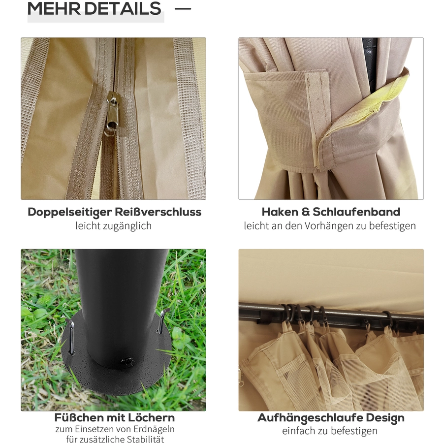 Outsunny Pavillon mit Seitenwänden beige