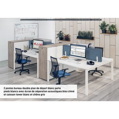 Bureau Bench IRIS - L120 cm - Plan de départ - Pieds blanc - plateau imitation Hêtre