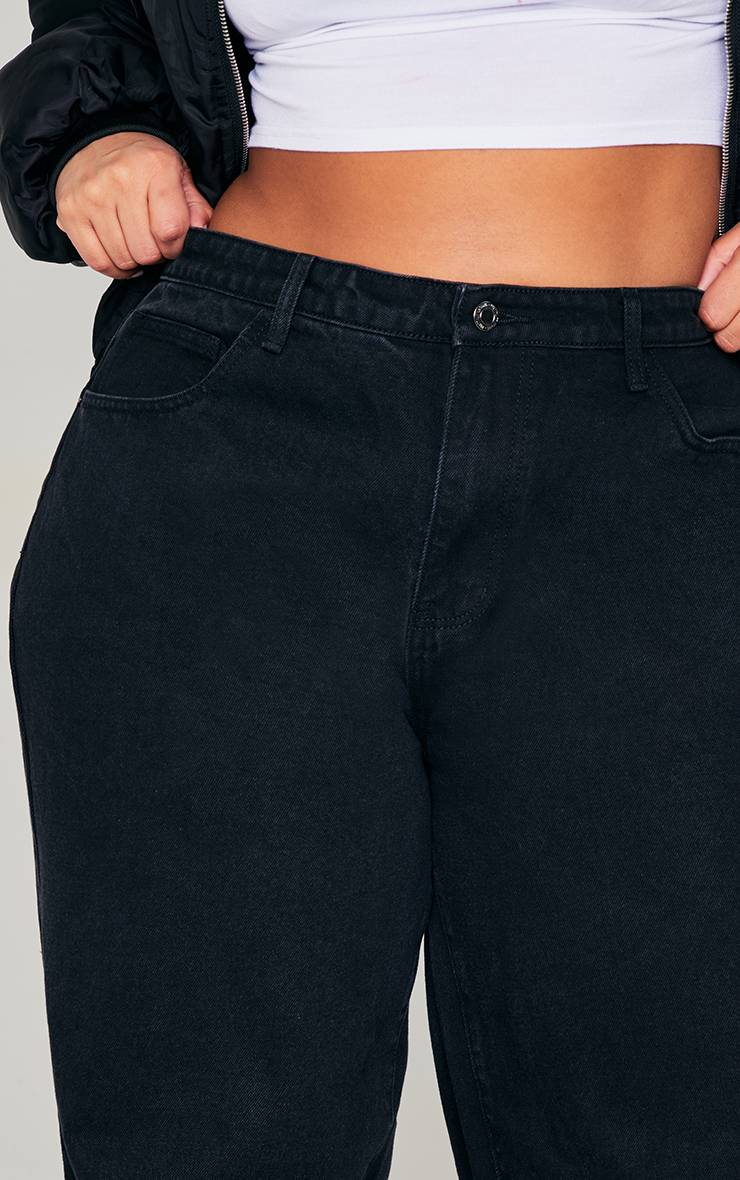 Noir Jean Boyfriend Délavé Taille Haute Grande Taille