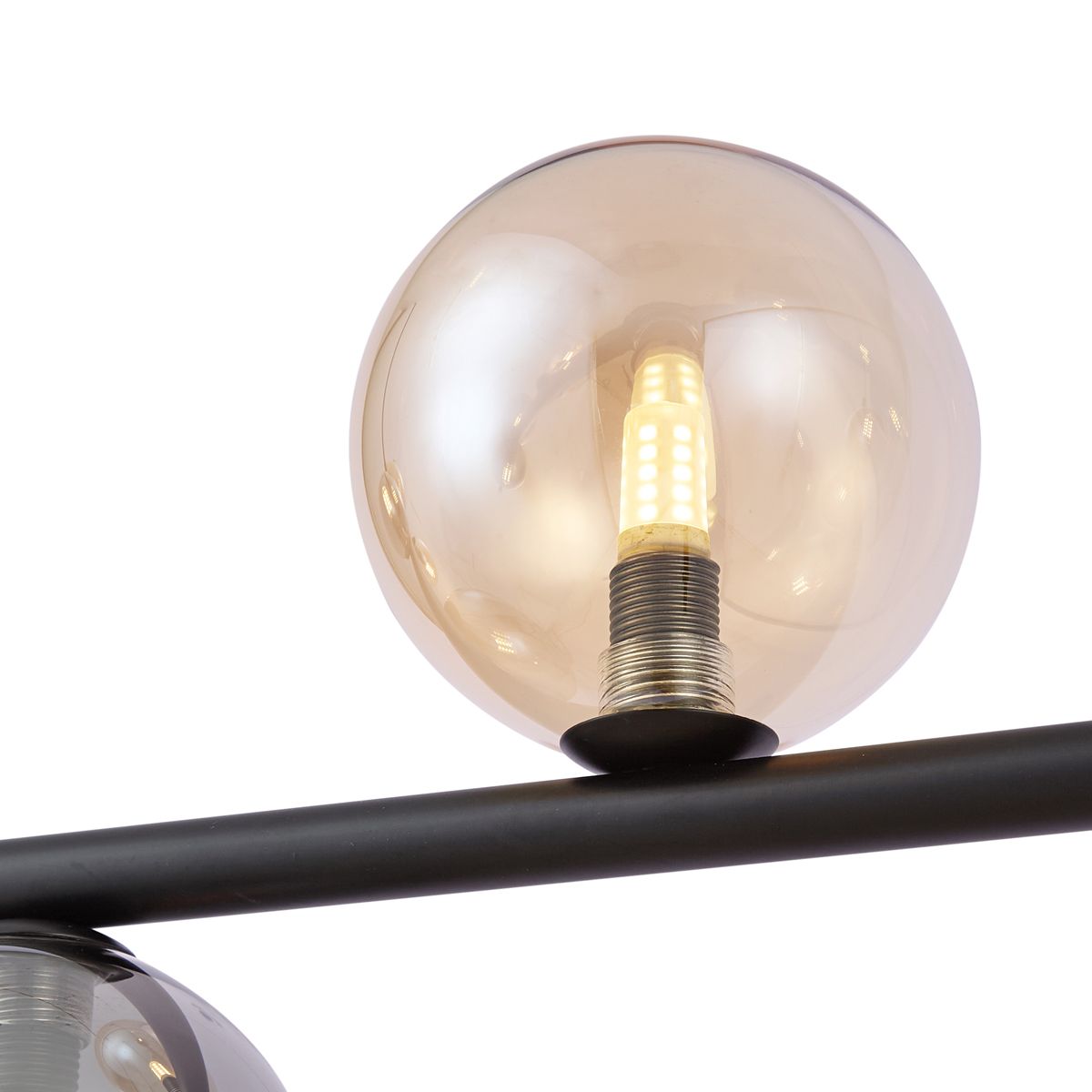 Hanglamp zwart met smoke en amber glas langwerpig 8-lichts - Monaco