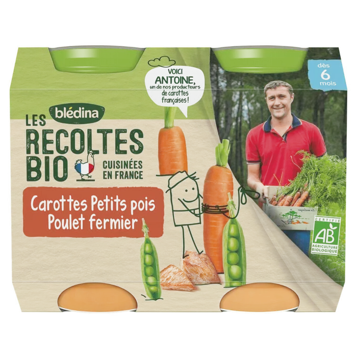 Les Récoltes Bio - carottes petits pois poulet - 2x200g