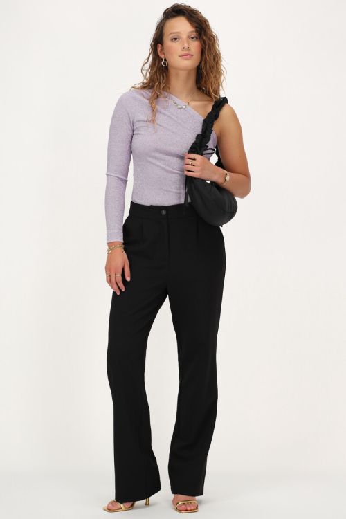 Lila one-shoulder top met lurex