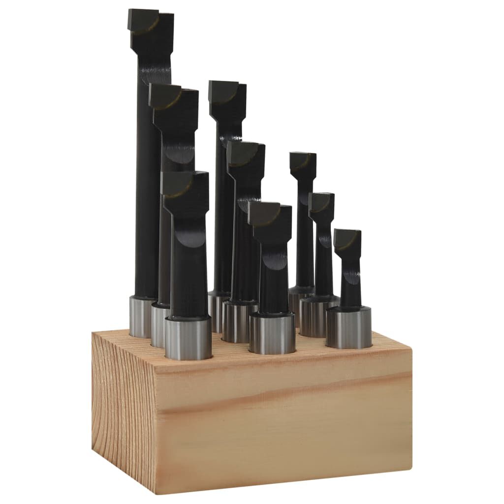 vidaXL Set van 9 boormessen, 12 mm, met houten basis