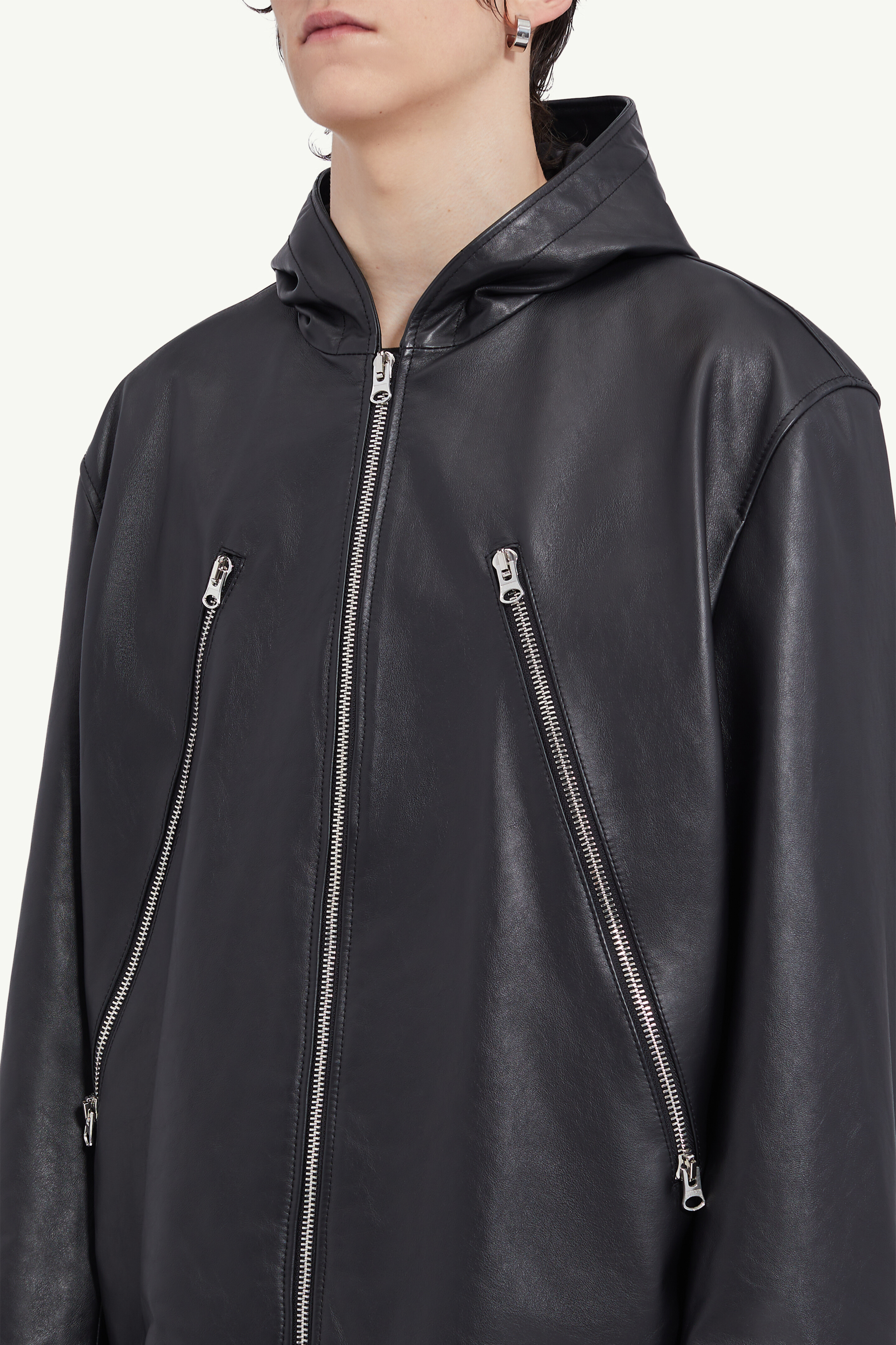 Veste à capuche en cuir pour homme