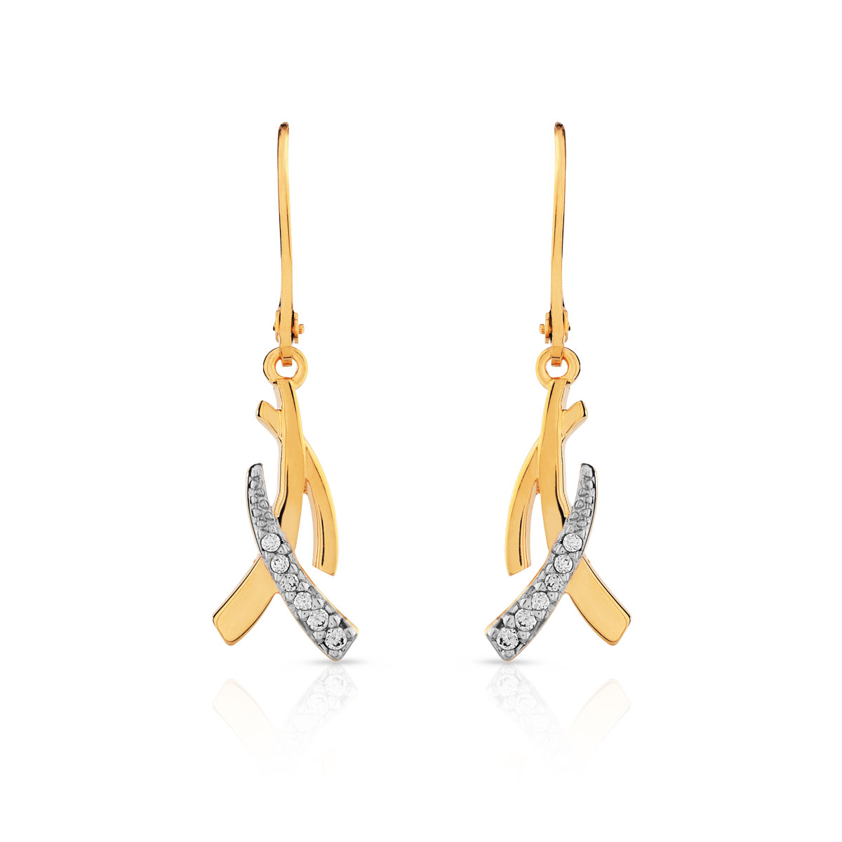 Boucles d'oreilles plaqué or 2 tons dormeuses zirconias