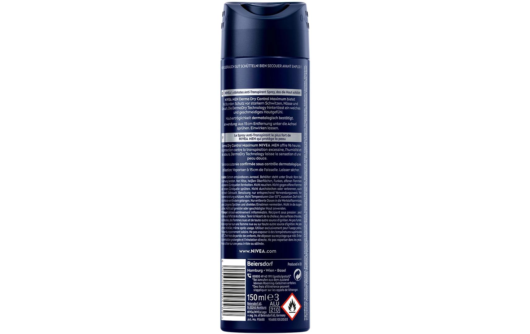 Deo Spray Derma Dry Control Maximum 150 mlDeo bietet 96 Stunden Schutz vor Schweiss und Geruch und schützt die Haut