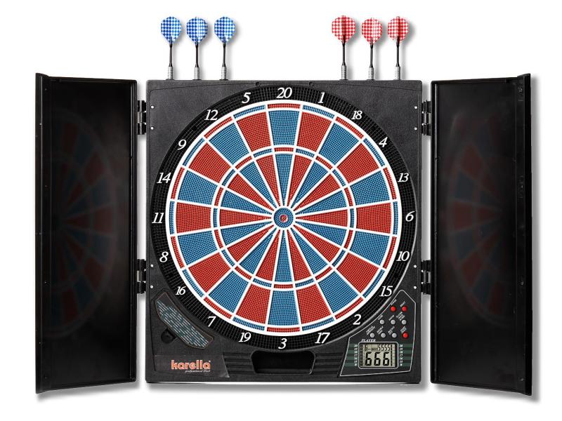 Karella Dartautomat CB-25 Elektronisches Dartspiel mit klassischen Schranktüren