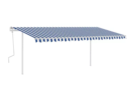 Auvent manuel rétractable avec LED 5x3 m Bleu et blanc