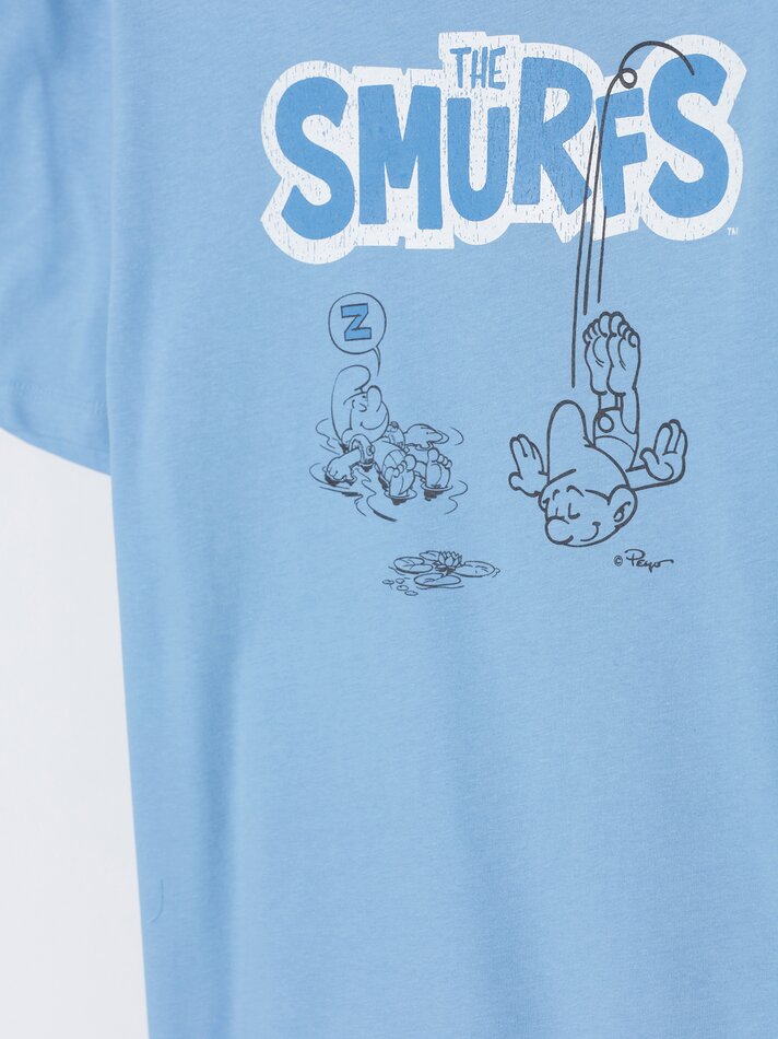 Camiseta estampada dos Smurfs IMPS - Azul claro