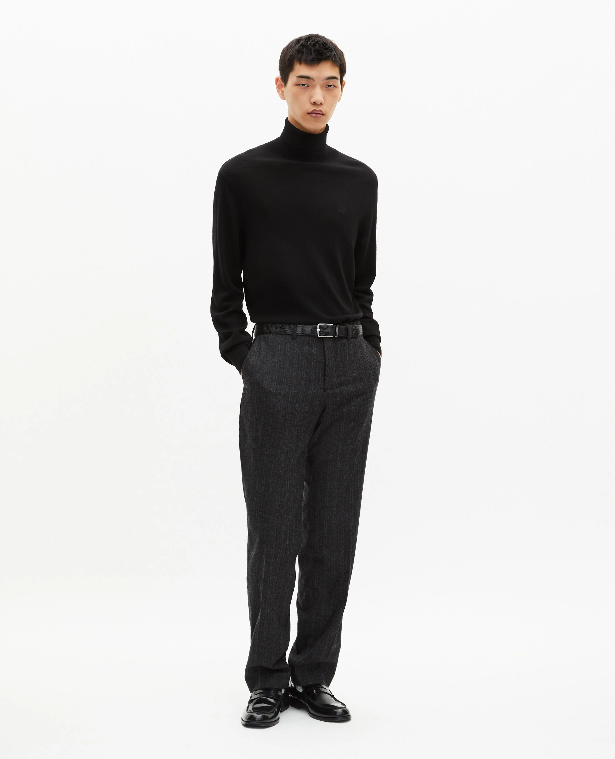 Pantalon de costume droit à fines rayures gris foncé