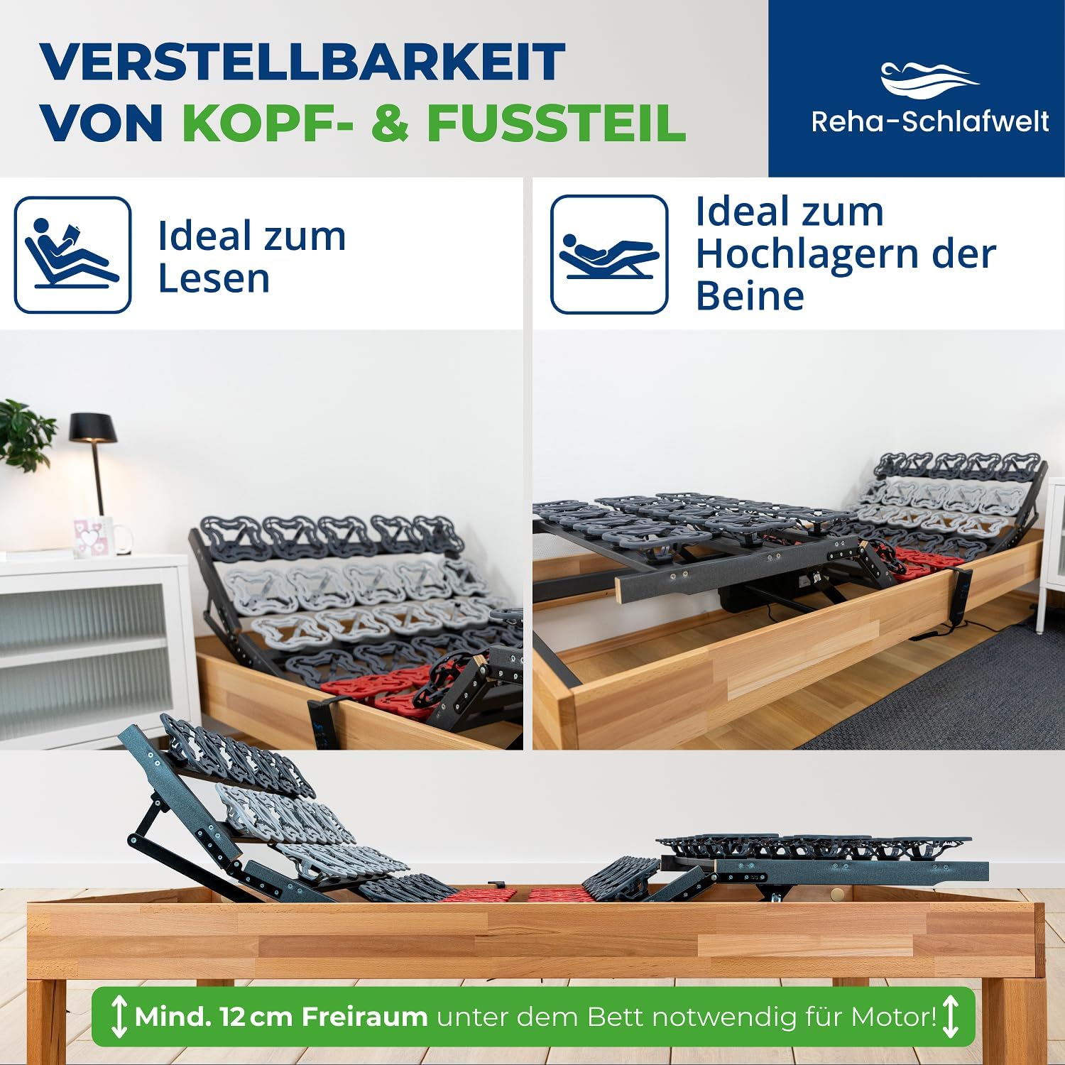 TELLERLATTENROST AEROBALANCE KF 120x200 cm, mit Motor, Kopf-Fußteil elektrisch verstellbar, fertig montiert Lattenrost mit Motor und Fernbedienung, Teller in drei Härtegraden Made in Germany