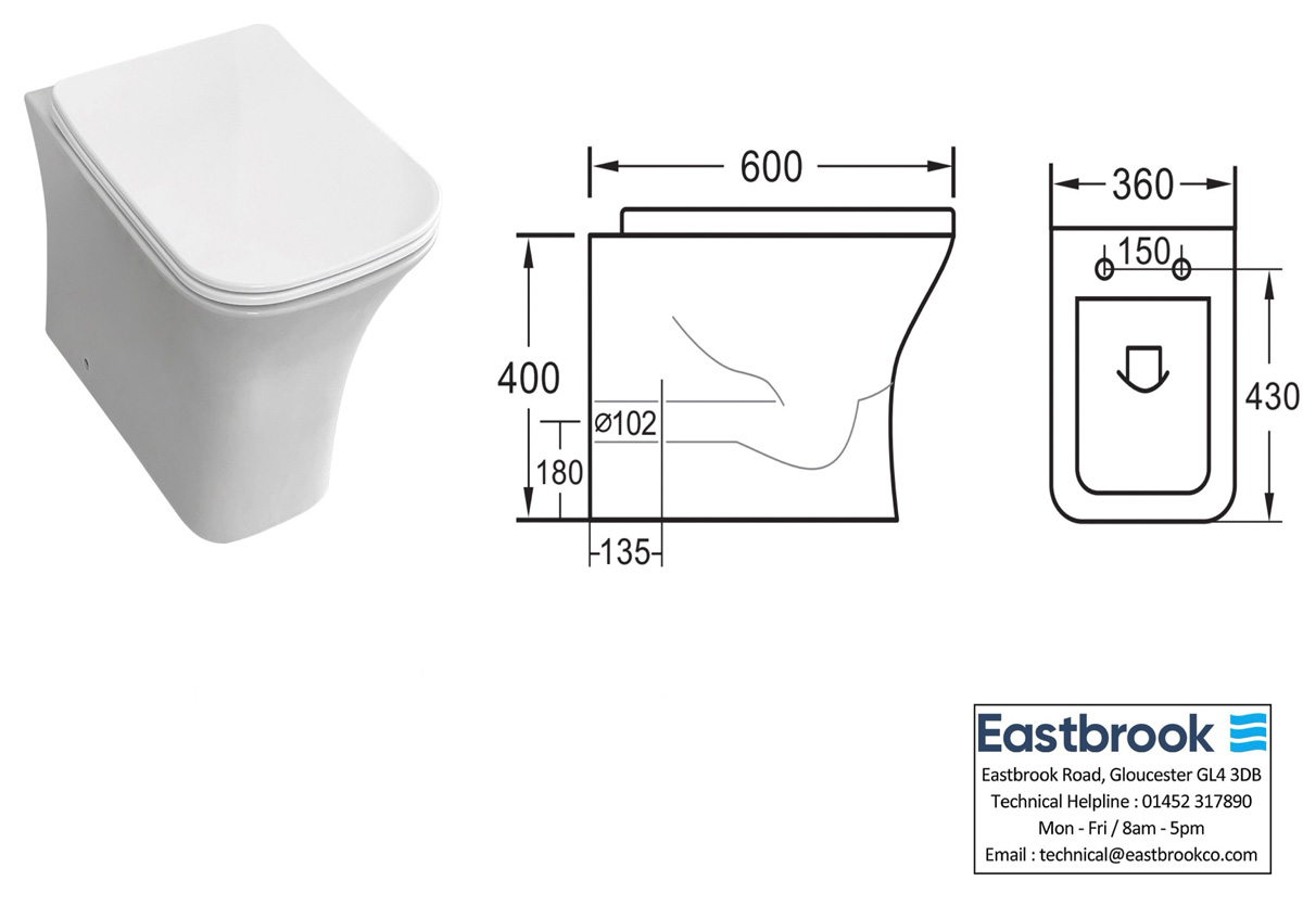 Eastbrook Beddington randloos staand toilet met vortex spoeling wit glans