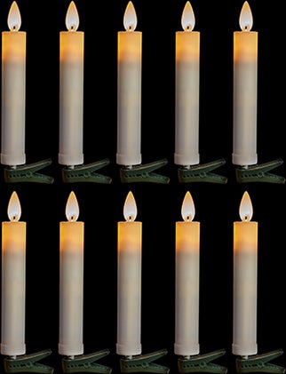 Anna's Collection kerstclip kaars wit met LED lampjes warm wit D 5 H 14 cm 10 stuks