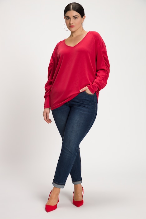 Shirt, Oversized, V-Ausschnitt, geraffter 3/4-Arm