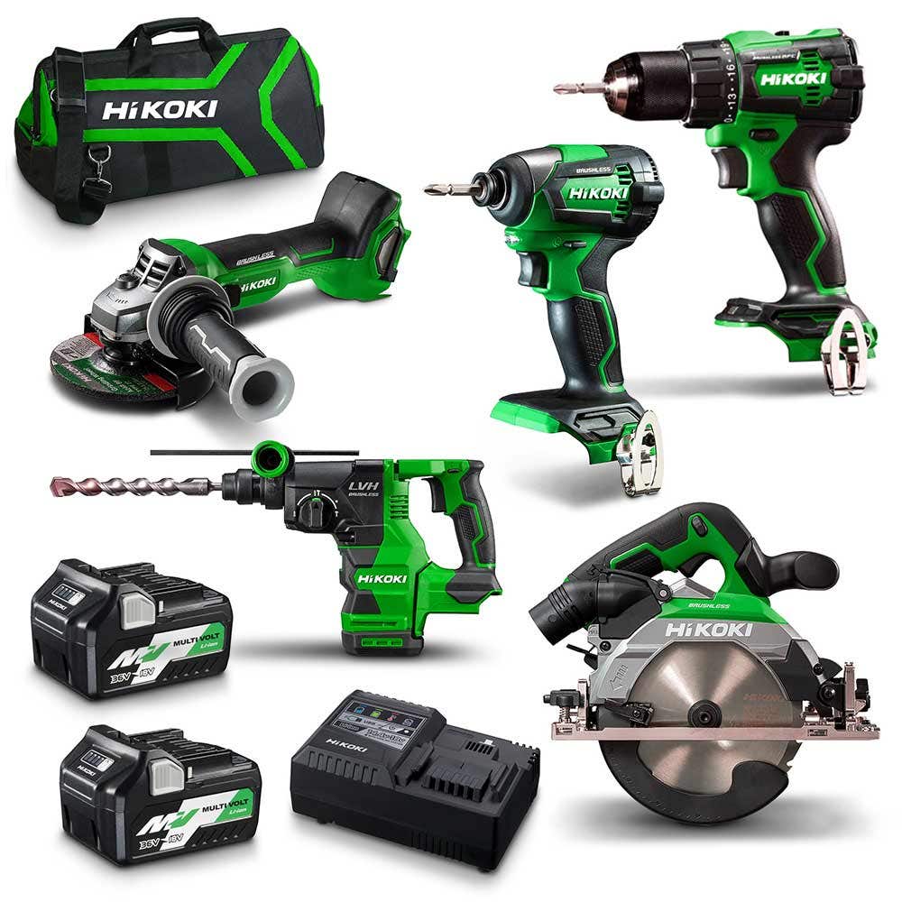 Kit combinado HiKOKI 18V Brushless de 5 peças, 2 x 2,5/5,0Ah KC18D5P2(HRZ)