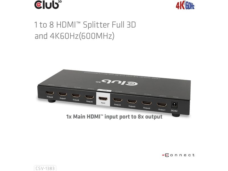Club 3D 8-Port Signalsplitter CSV-1383 1 auf 8 HDMI-Verteiler
