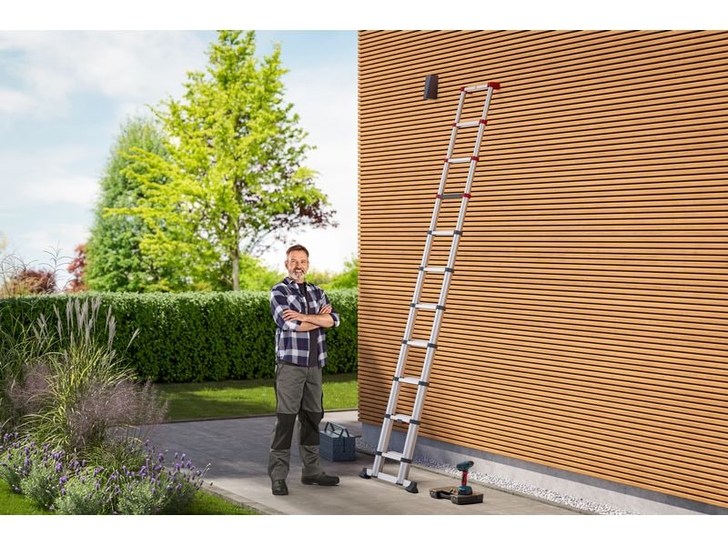 Hailo Flexline Teleskopleiter T100 11 Stufen Aluminium Sicherheits-Teleskopleiter