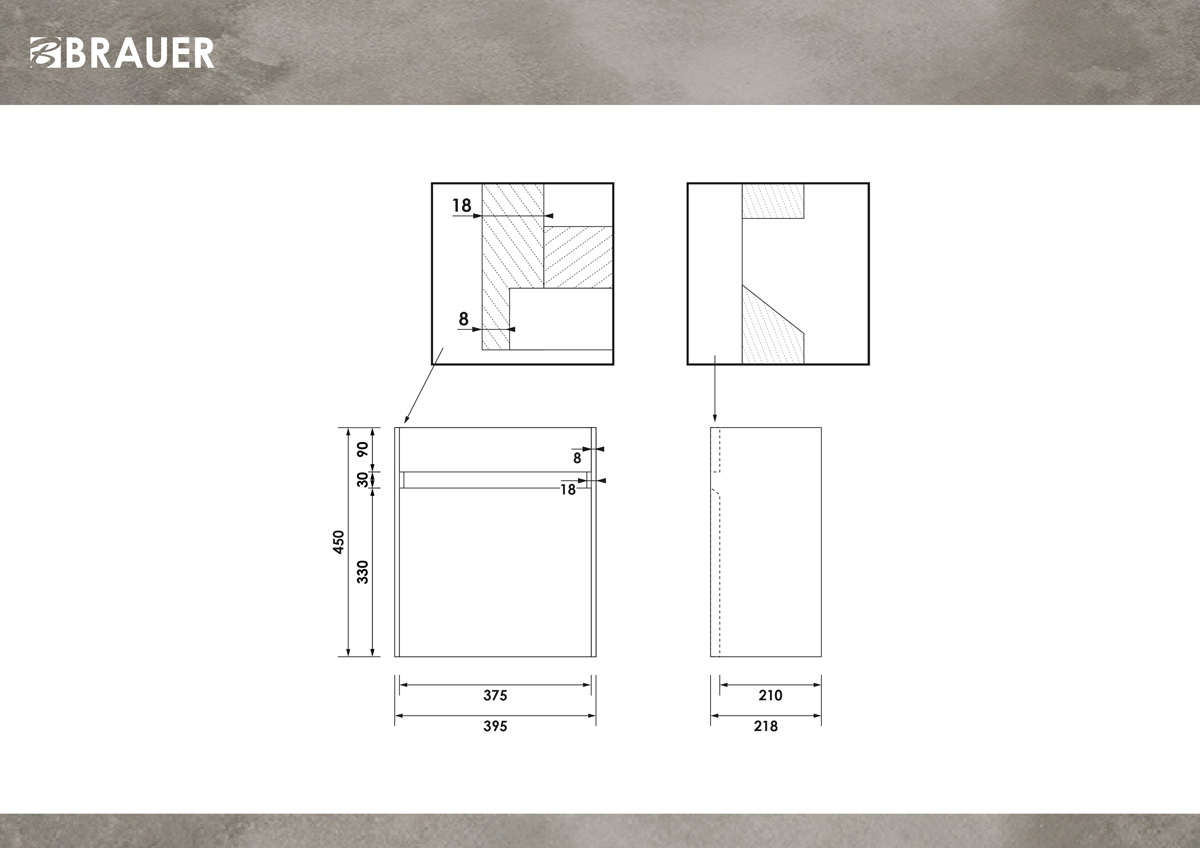 Brauer Inspire fonteinkast 40cm met 1 deur linksdraaiend timber anthracite