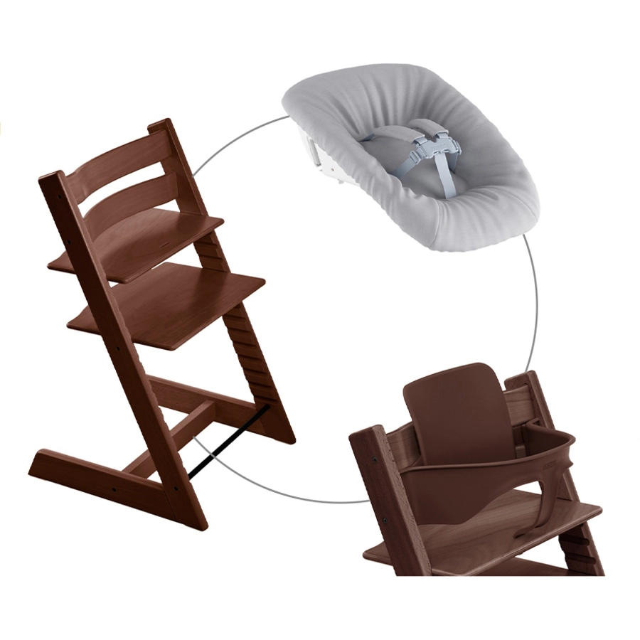 STOKKE® Mega Tripp Trapp® Set Hochstuhl Buche walnussbraun inkl. Newborn Set™ Grey und Baby Set walnussbraun