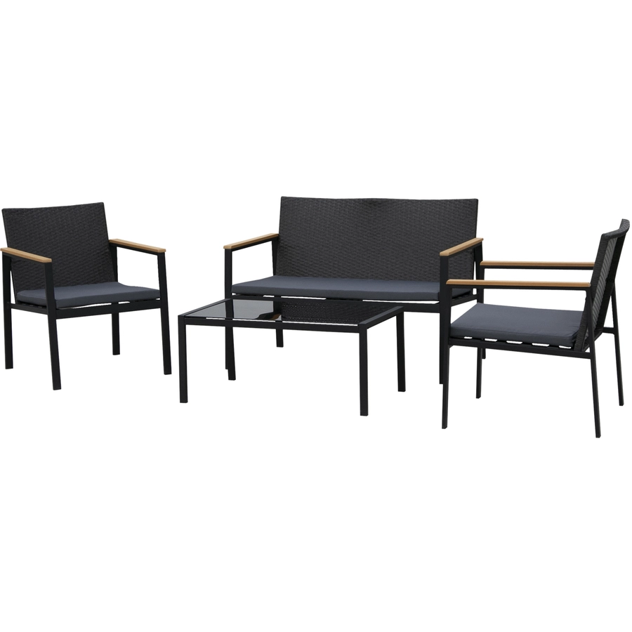 Outsunny Polyrattan Sitzgruppe als 4-teiliges Set schwarz, grau