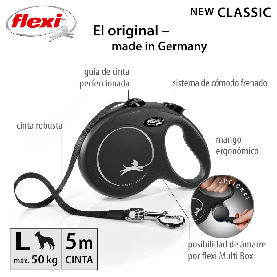 Guia extensível Flexi New Classic preta para cães