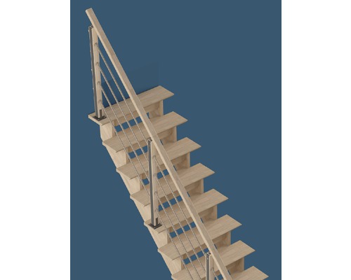 Pertura Linos eikenhouten trap zonder stootborden, gelakt, recht, 85 cm, 12 treden / 13 stootborden