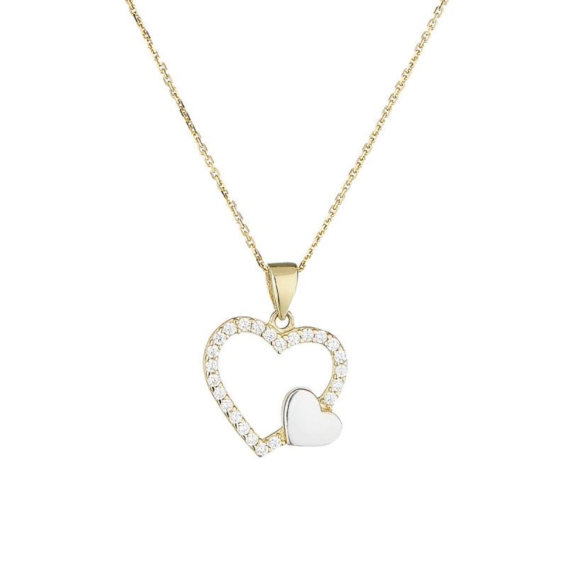 Pendentif Coeur Or Bicolore 375/1000 et Zirconium