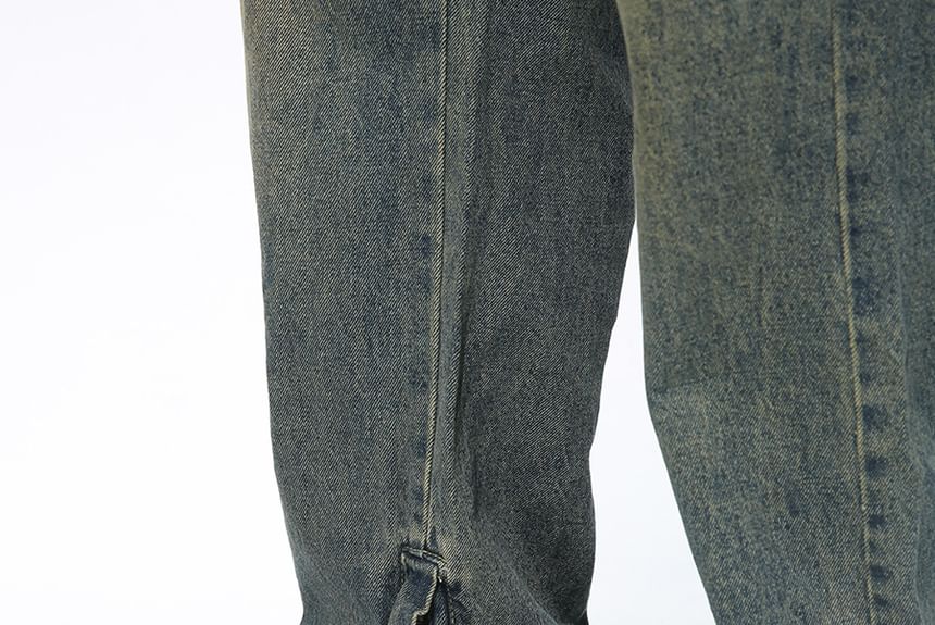FAERIS - Mid Rise Washed Zip Slit Loose Fit Jeans