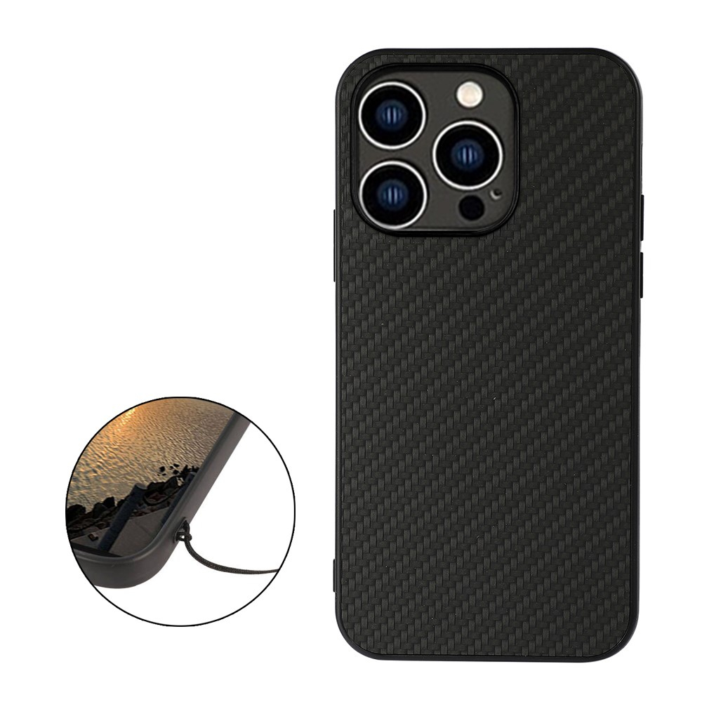 iPhone 15 Pro Hardcase Hülle im Carbon Leder Look - Schwarz