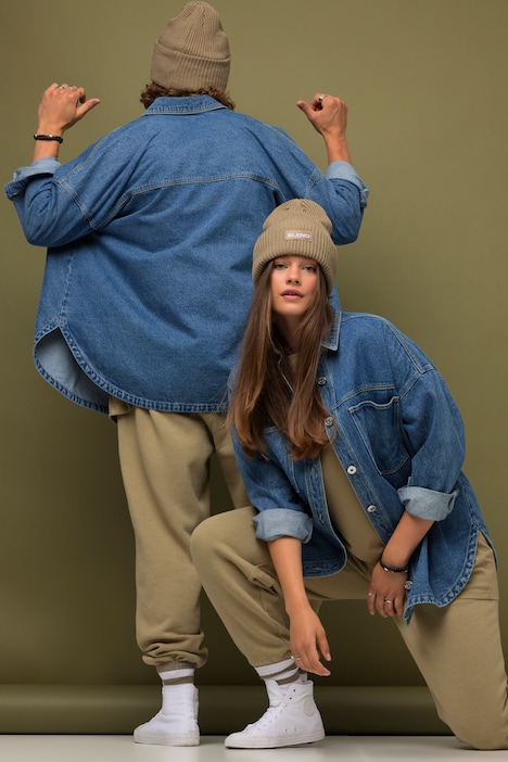 Oversized-Jeanshemd, Hemdkragen, Langarm, Unisex