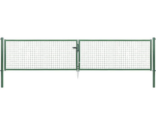 Dubbele poort met golfgaas ALBERTS 400,4 x 75 cm incl. palen 7,6 x 7,6 cm zinkgefosfateerd groen