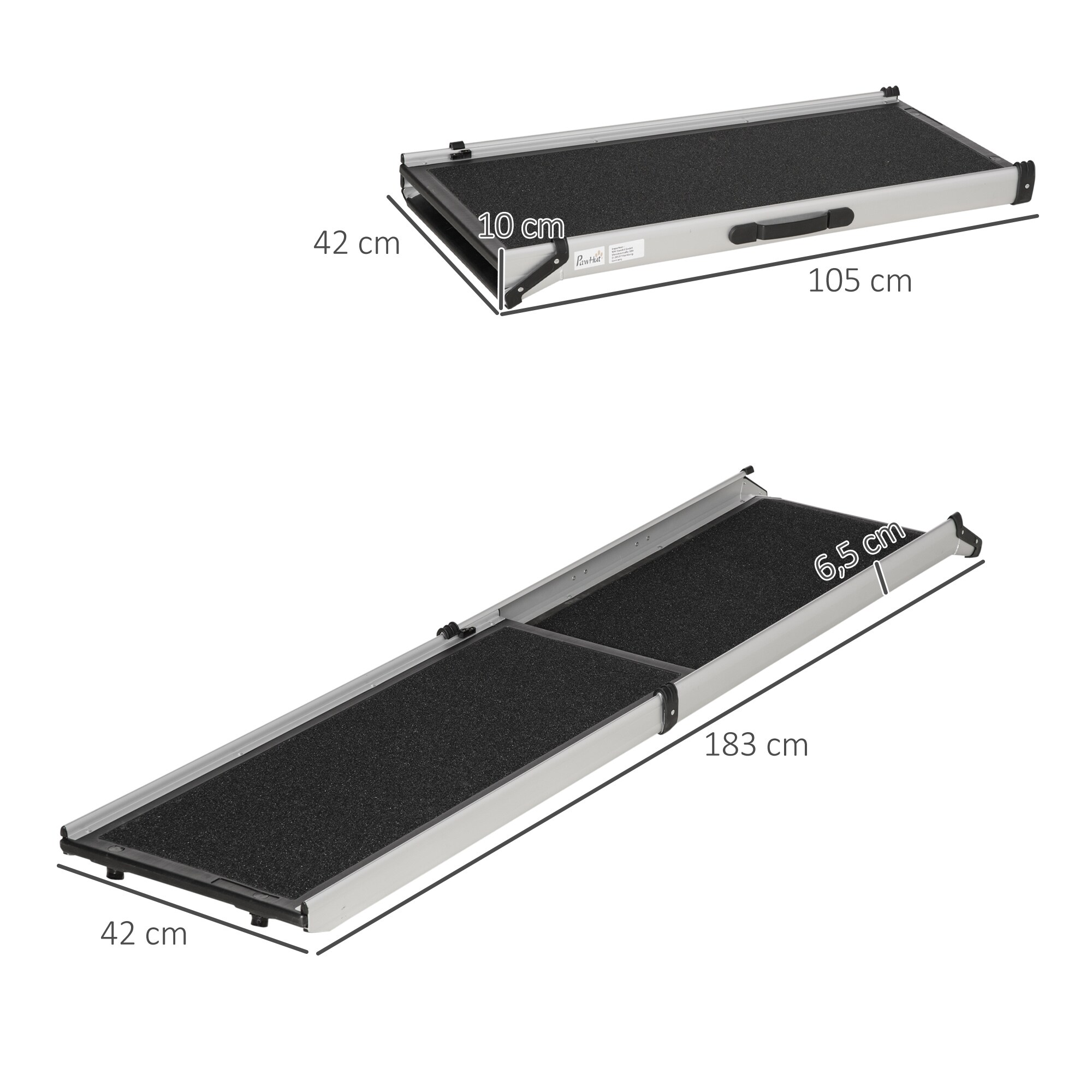 PawHut Haustierrampe mit Tragegriff schwarz, silber 183L x 42B x 6,5H cm