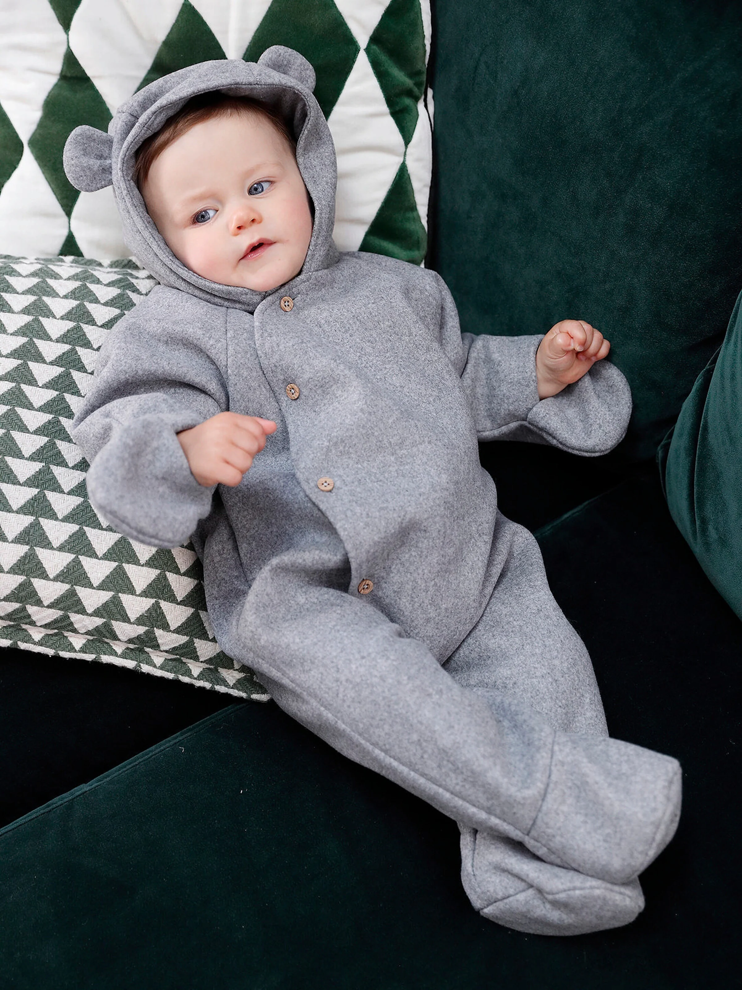Vertbaudet Baby Ausfahrsack mit Kapuze und Knopfverschluss, mit Recycling-Polyester grau meliert