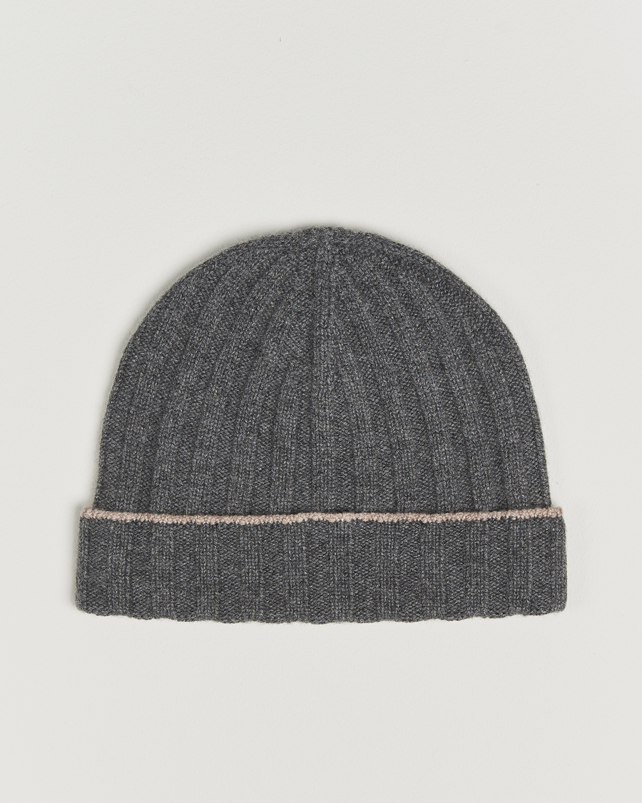 Brunello Cucinelli Cashmere Contrast Beanie Grey Melange