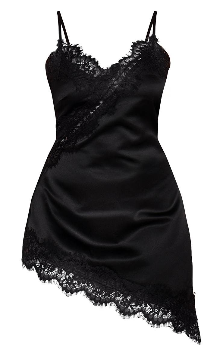 Noir Robe Asymétrique En Satin Et Dentelle Shape