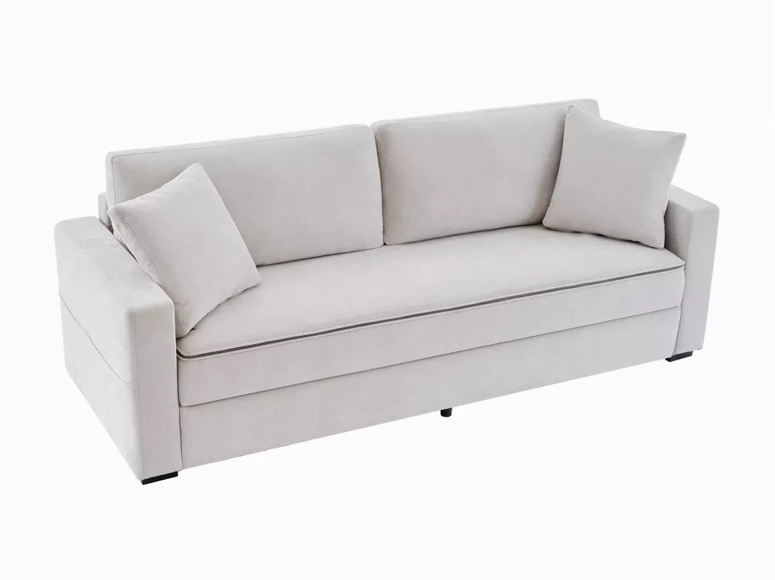 Canapé 3 places convertible en tissu gris avec assise à mémoire de forme SOLDINA