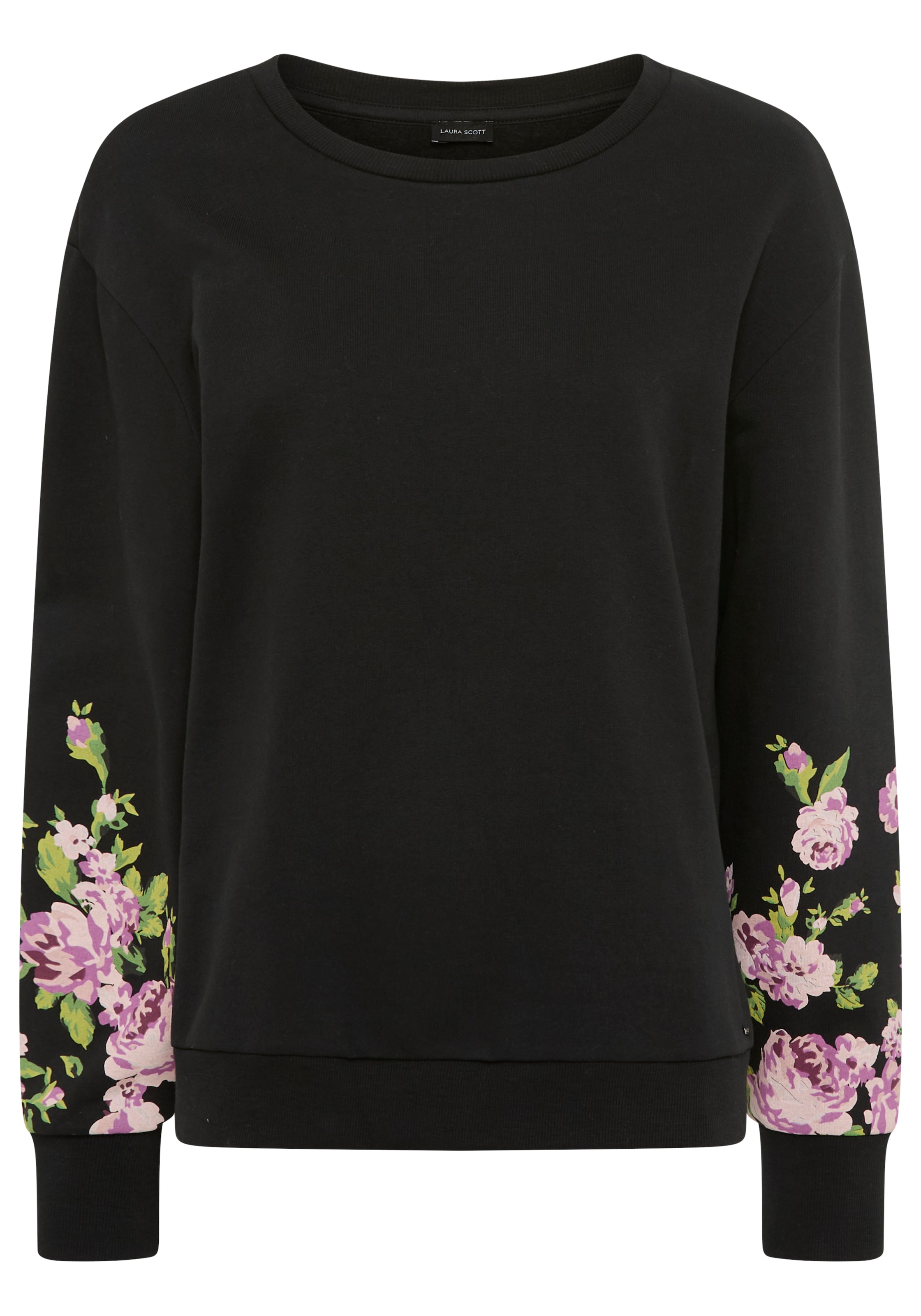 Laura Scott Sweater , Weiche Baumwollmischung mit Blumenprint auf den Ärmeln
