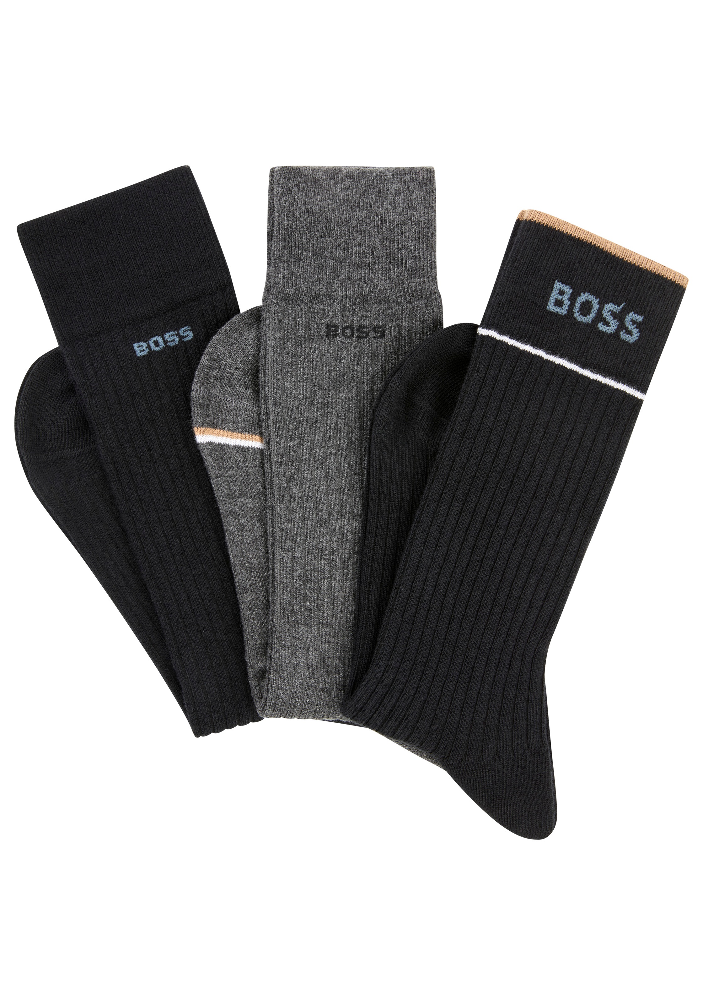 BOSS Freizeitsocken »3P RS Rib Fine CC« Packung, 3er Pack, 3 Paar tlg. mit BOSS Logo