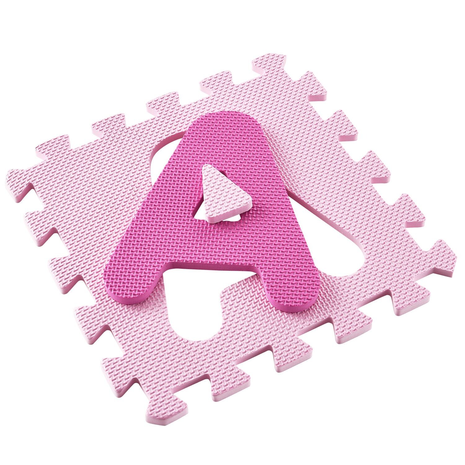 Juskys Kinder Puzzlematte Juna 36 Teile mit Buchstaben & Zahlen - rutschfest – rosa für Mädchen