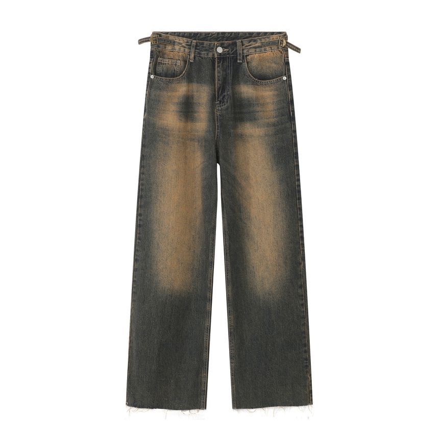 pinkdropper - Mid Rise Washed Wide Leg Jeans