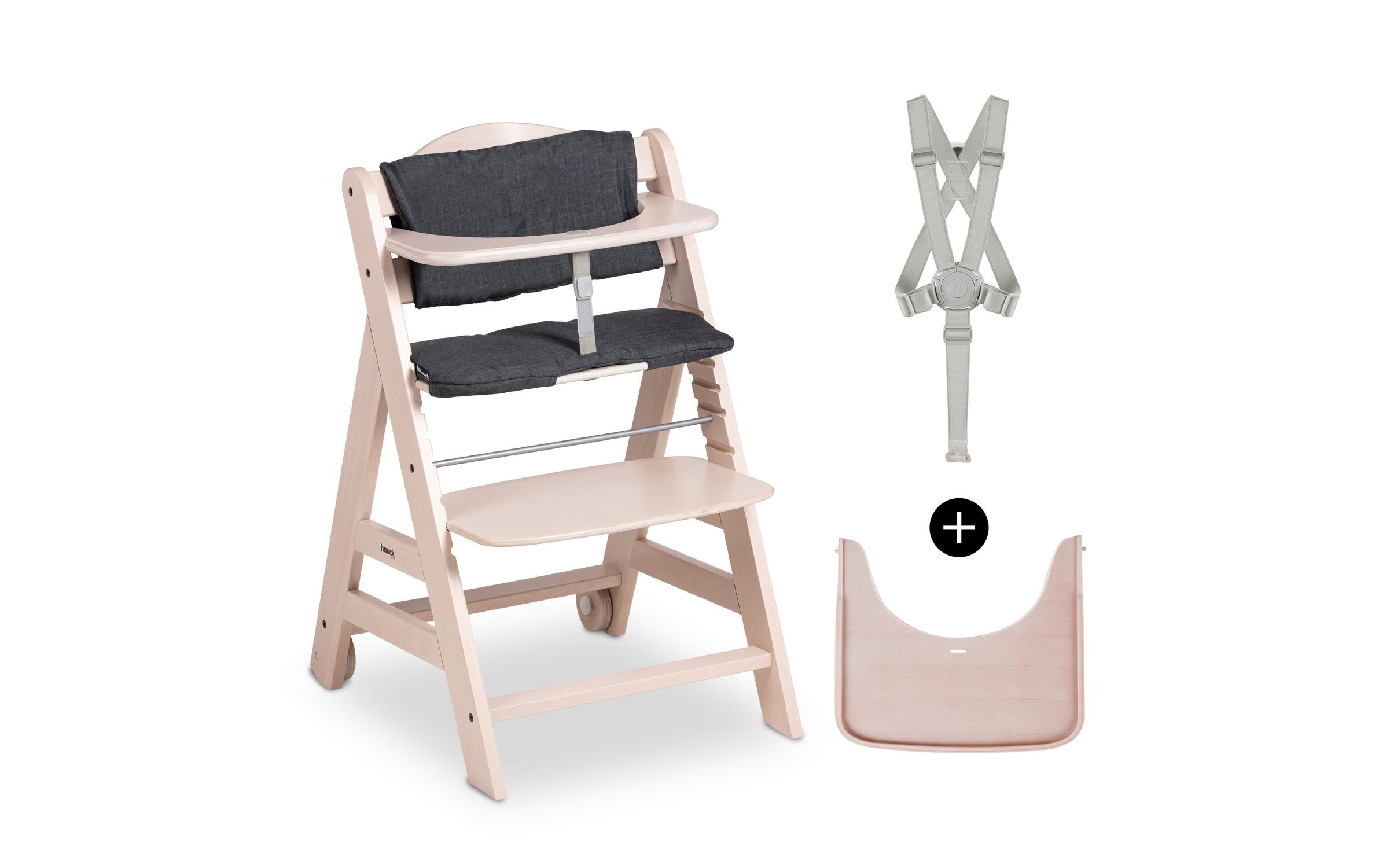 Treppenhochstuhl Beta+ Whitewashed<br>Kippsicheres und mitwachsendes Holzhochstuhlset