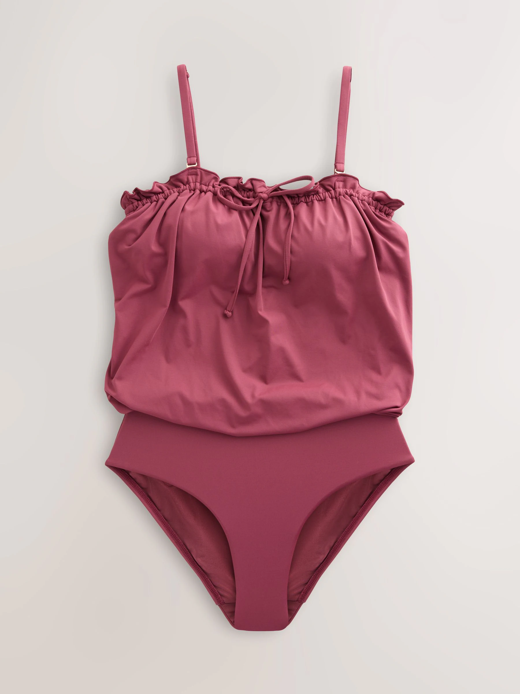 Bordeauxrood - Ruche bandeau blouson vormgevend zwempak