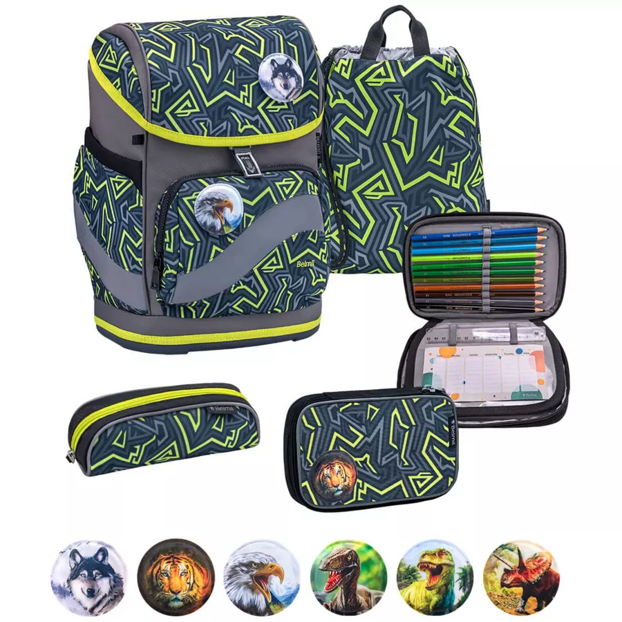 Belmil Schulranzen Premium Smarty Plus Set 5-teilig Iguana