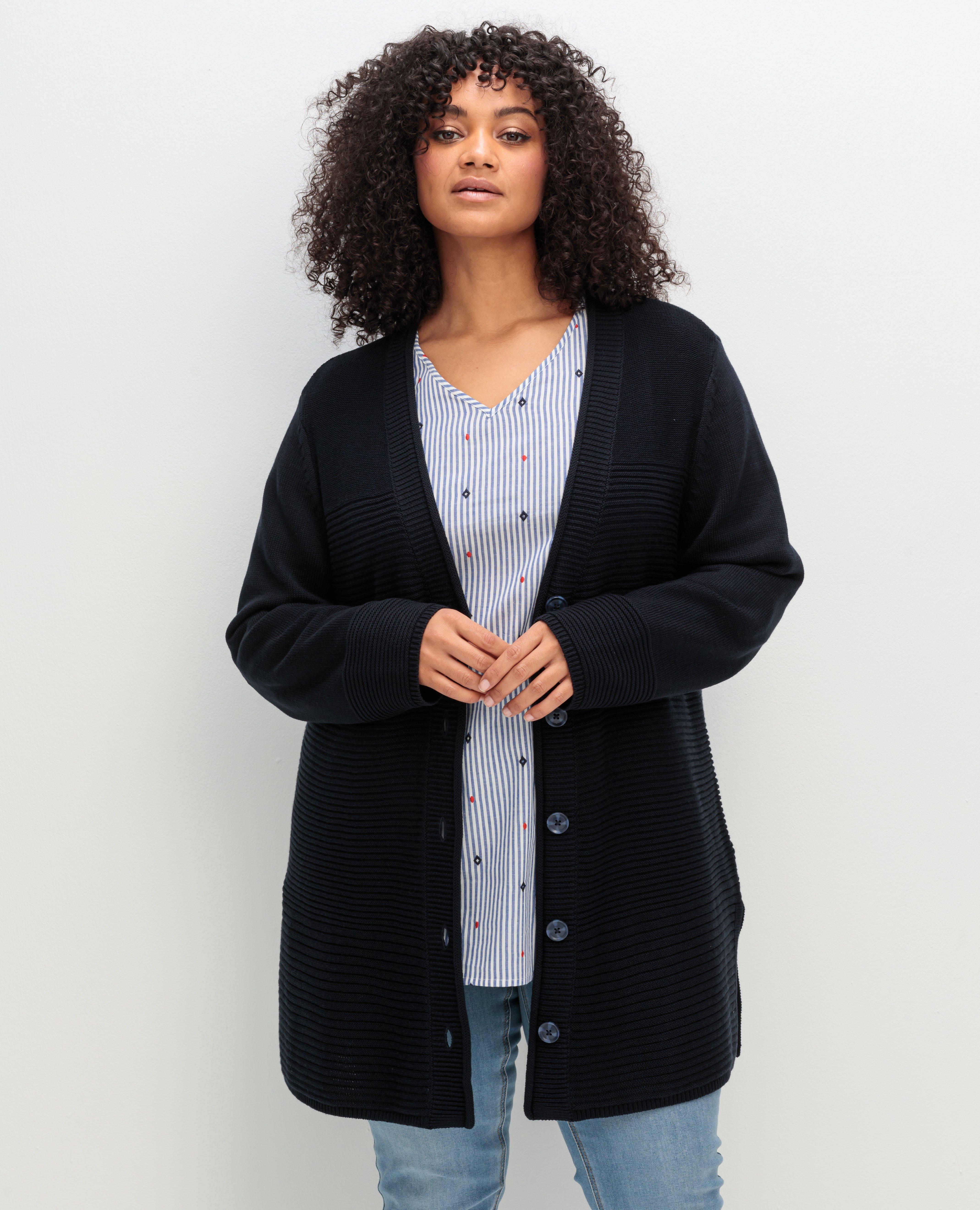 Longstrickjacke im Strukturmix, mit V-Ausschnitt