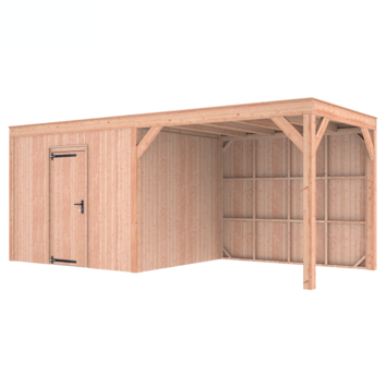 Tuinhuis met overkapping Douglas hout onbehandeld 595 x 255 cm