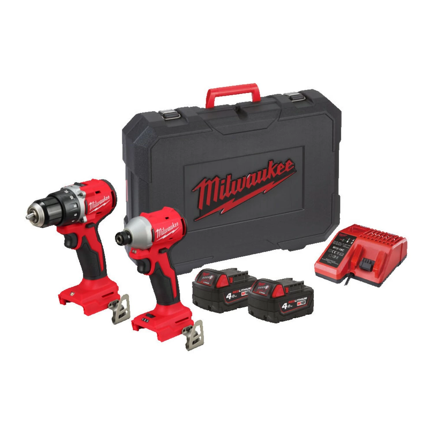Milwaukee M18 BLCPP2B-402C 18V Li-ion accu schroef-/boormachine (M18 BLDDRC-0) & Slagschroevendraaier (M18 BLIDRC-0) Combiset (2x 4.0Ah accu) in koffer