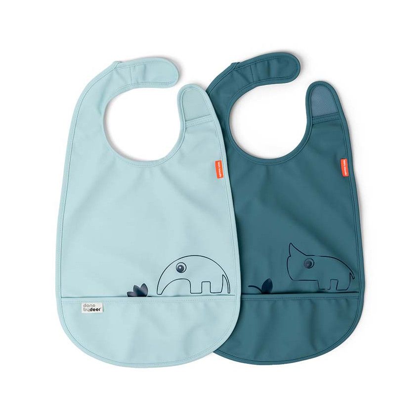 Lot de 2 bavoirs en velcro Deer Friends - Bleu - Ecru