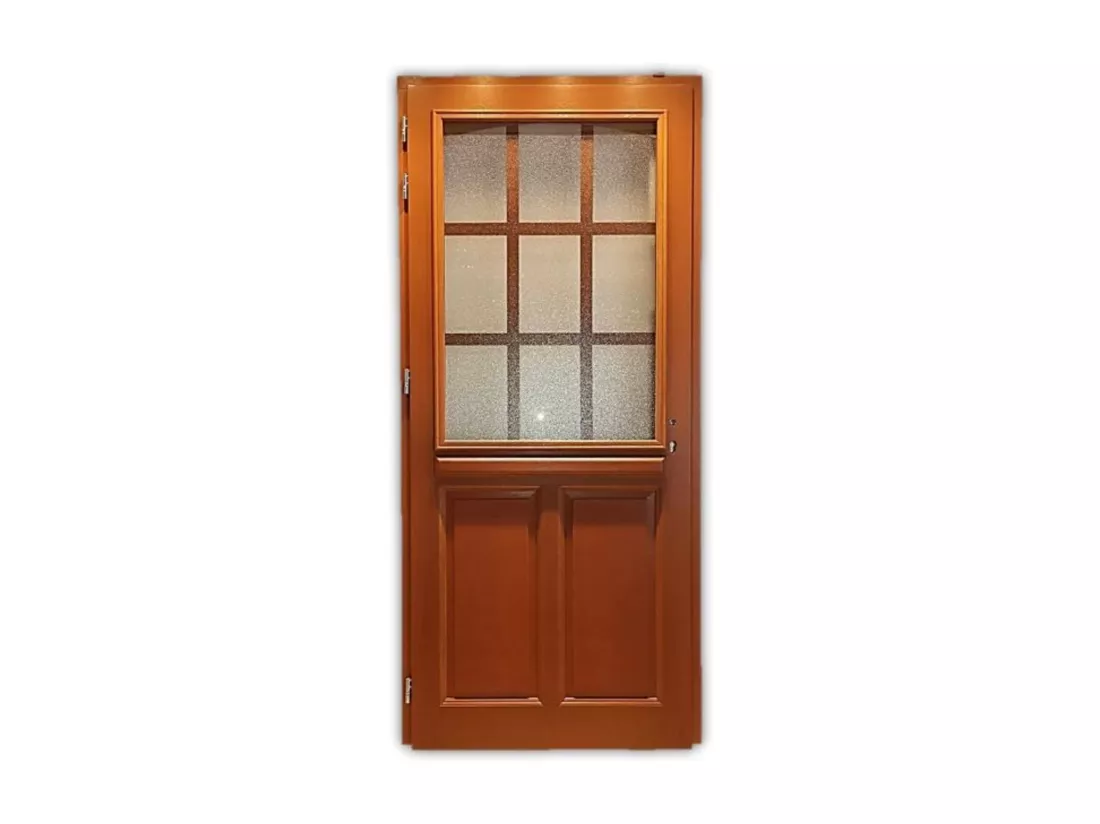 Porte D'Entrée Bois Vitrée, Alena, H,215Xl,90 P, Droit Cote Tableau + Poignée Et Barillet ( Ref 010723No)