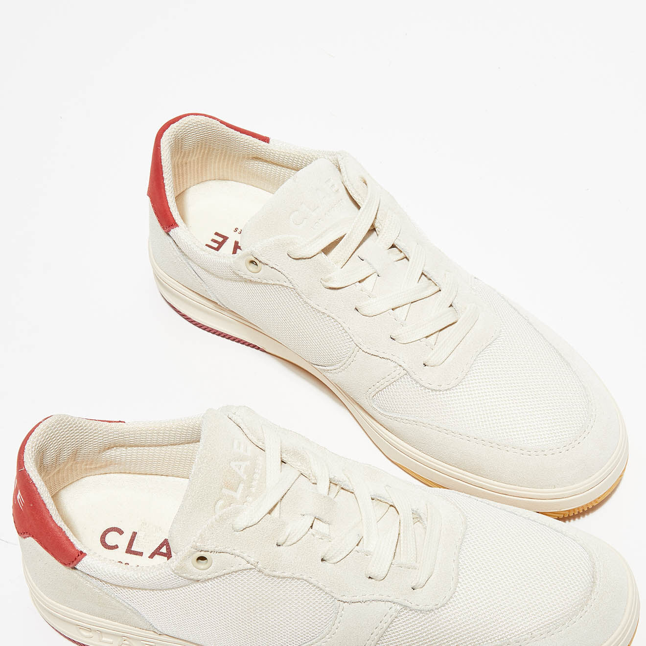 Clae Baskets en Cuir & Textile Malone blanc/rouge